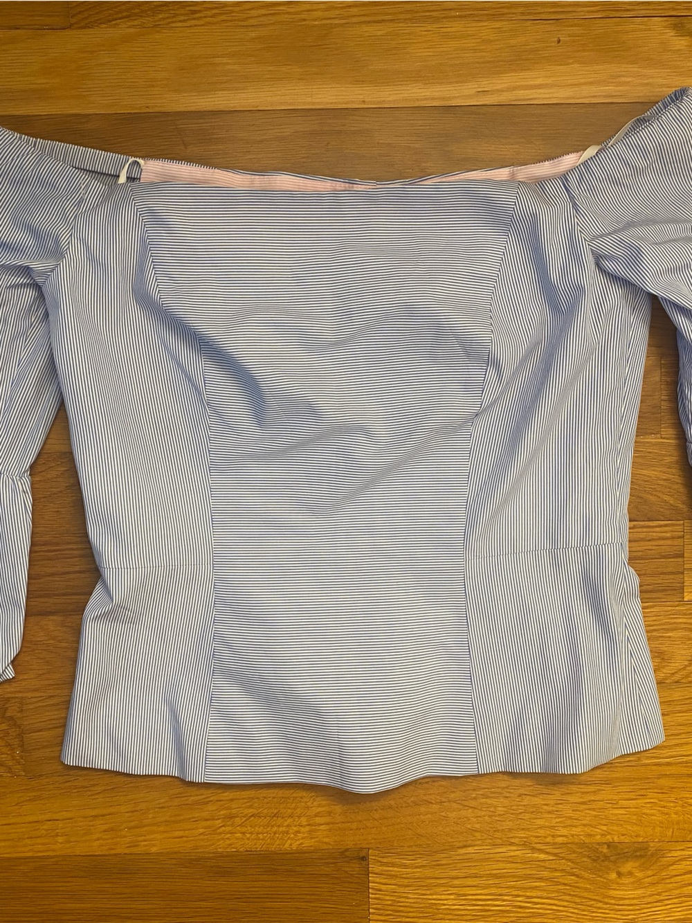 Milly Off the Shoulder Blue and White Striped Top